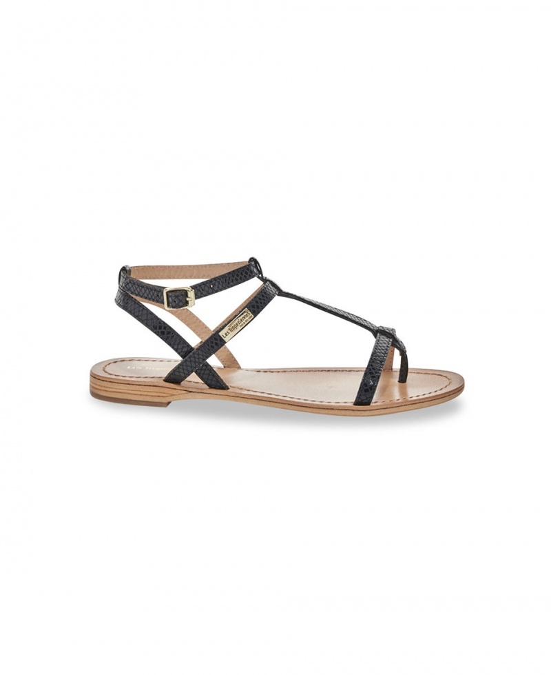 Sandales à entre-doigts Les Tropeziennes HILAN Cuir Ankle-strap Serpent Noir Femme|NRIX-73284818